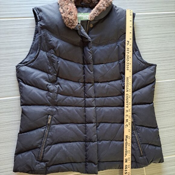 Eddie Bauer Women's Goose Down Puffer Vest Faux Fur Collar Black Size Large - Picture 7 of 8